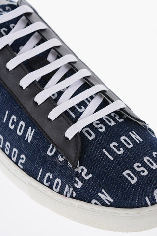 All-Over Monogram Denim Low-Top Sneakers with Leather Details 