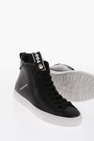 Perforated Leather High-Top Sneakers with Contrasting Sole