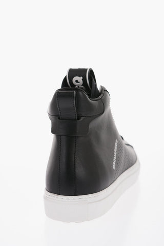 Perforated Leather High-Top Sneakers with Contrasting Sole