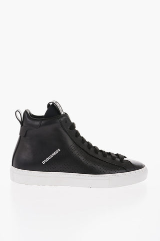 Perforated Leather High-Top Sneakers with Contrasting Sole