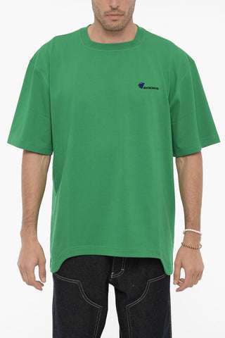 Solid Color Crew-neck T-Shirt with Embroidered Logo