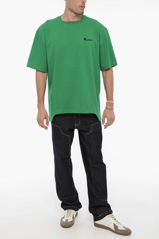 Solid Color Crew-neck T-Shirt with Embroidered Logo