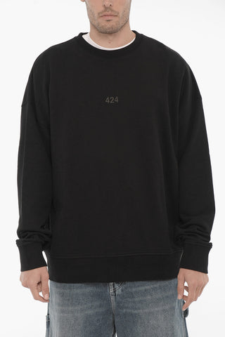 Felpa Girocollo Oversize con Logo in Rilievo