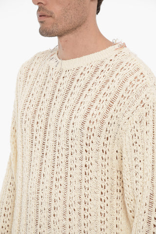 Perforated Crew-neck Sweater with Fringes