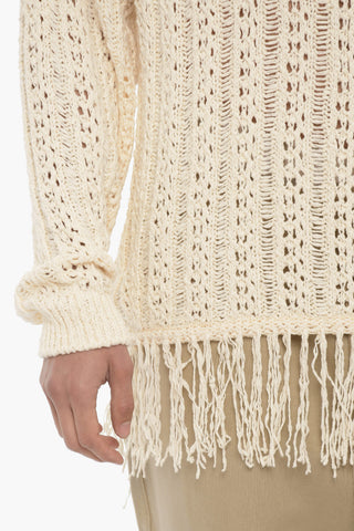 Perforated Crew-neck Sweater with Fringes