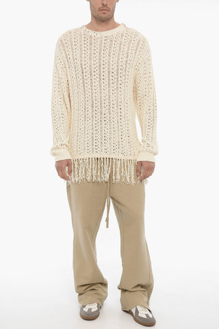 Perforated Crew-neck Sweater with Fringes