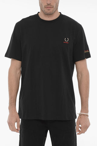 FRED PERRY Cotton Crew-Neck T-shirt With Print on teh Sleeve