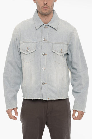 Two-Tone Denim Jacket with Frayed Hem