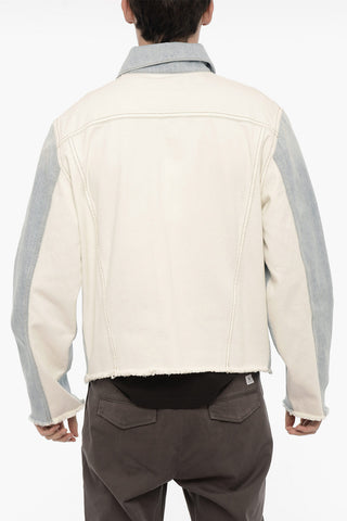 Two-Tone Denim Jacket with Frayed Hem