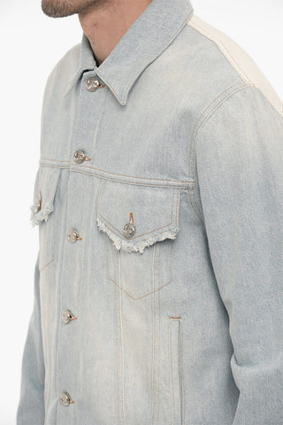 Two-Tone Denim Jacket with Frayed Hem