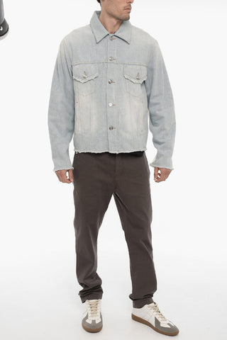 Two-Tone Denim Jacket with Frayed Hem