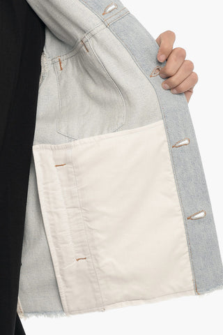Two-Tone Denim Jacket with Frayed Hem