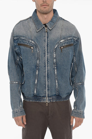 Vintage Effect Denim Jacket with Zip Closure