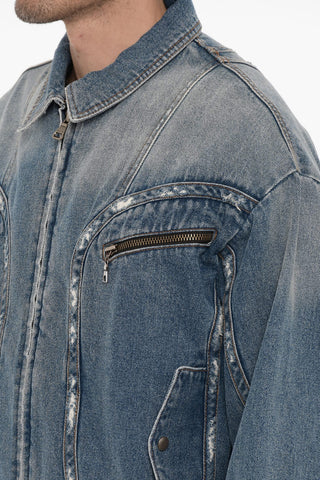 Vintage Effect Denim Jacket with Zip Closure