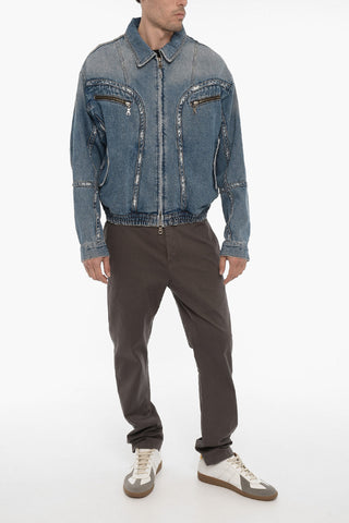 Vintage Effect Denim Jacket with Zip Closure