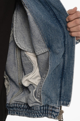 Vintage Effect Denim Jacket with Zip Closure