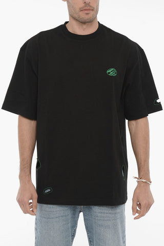 Solid Color Crew-neck T-Shirt with Cut-Out Details