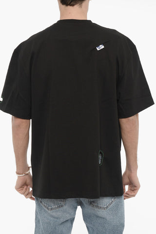 Solid Color Crew-neck T-Shirt with Cut-Out Details
