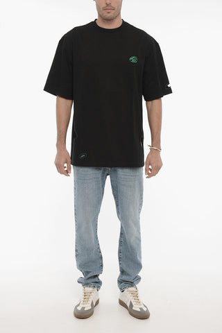 Solid Color Crew-neck T-Shirt with Cut-Out Details