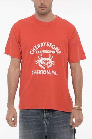 Solid Color CHERRYSTONE Crew-neck T-Shirt with Contrasting Print
