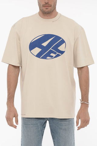 T-Shirt Girocollo in Tinta Unita con Stampa a Contrasto