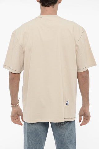 T-Shirt Girocollo in Tinta Unita con Stampa a Contrasto