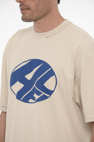 T-Shirt Girocollo in Tinta Unita con Stampa a Contrasto