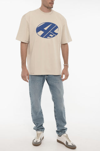 T-Shirt Girocollo in Tinta Unita con Stampa a Contrasto