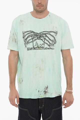 Dirty Effect Crew-neck T-Shirt with Front Print