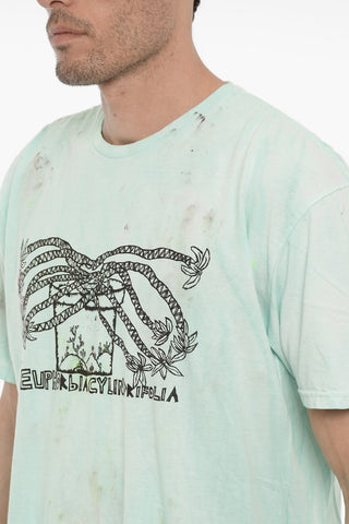 Dirty Effect Crew-neck T-Shirt with Front Print