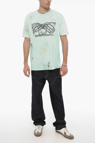 Dirty Effect Crew-neck T-Shirt with Front Print