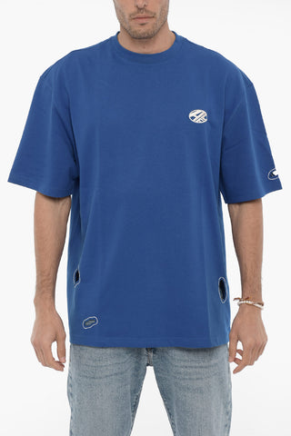 Solid Color Crew-neck T-Shirt with Cut-Out Details