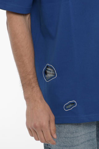 Solid Color Crew-neck T-Shirt with Cut-Out Details