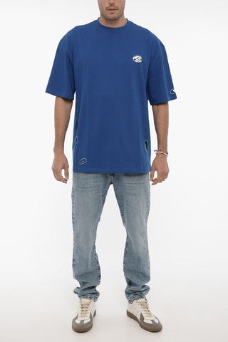 Solid Color Crew-neck T-Shirt with Cut-Out Details