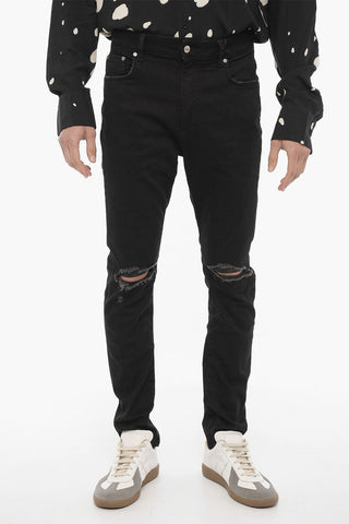 Jeans Slim Fit in Denim Stretch con Strappi 13cm