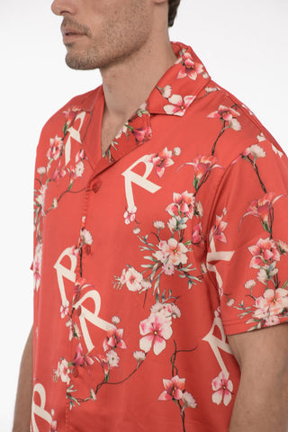 Camicia a Fantasia Floreale a Manica Corta