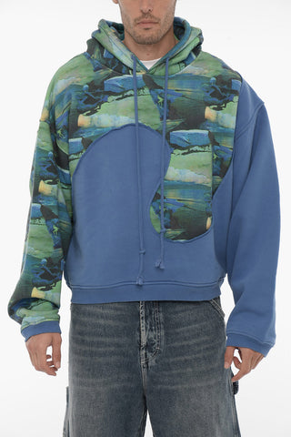 Patterned Fleeced Cotton Blend Hoodie