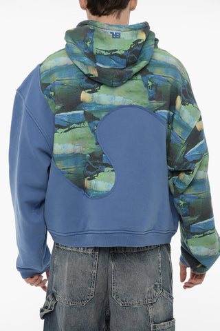 Patterned Fleeced Cotton Blend Hoodie
