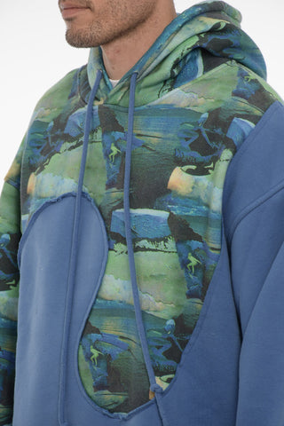 Patterned Fleeced Cotton Blend Hoodie