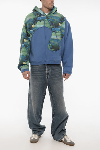 Patterned Fleeced Cotton Blend Hoodie