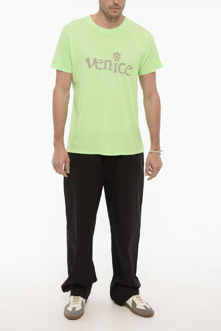 Solid Color VENICE BE NICE Crew-neck T-Shirt