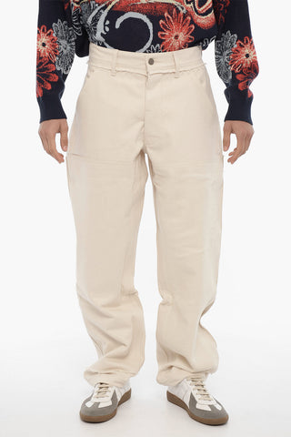 Frayed Hem Twill Cotton Pants