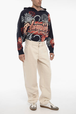 Frayed Hem Twill Cotton Pants