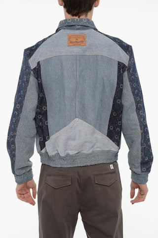 Patchwork Effect Denim Jacket with Zip Closure