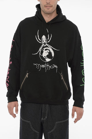 Felpa Hoodie in Cotone Felpato Stampata