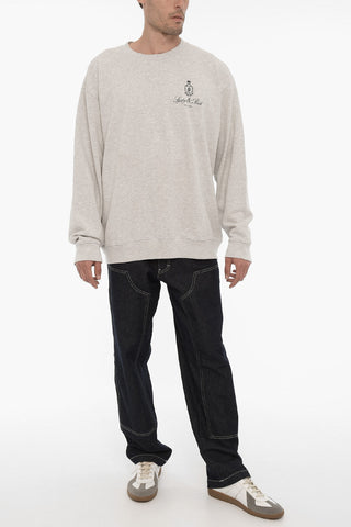 Solid Color Cotton Crew-Neck Sweatshirt