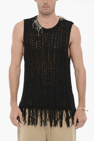 Perforated Sleeveless GORDON Crew-neck Sweater with Fringes
