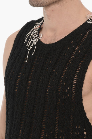 Perforated Sleeveless GORDON Crew-neck Sweater with Fringes