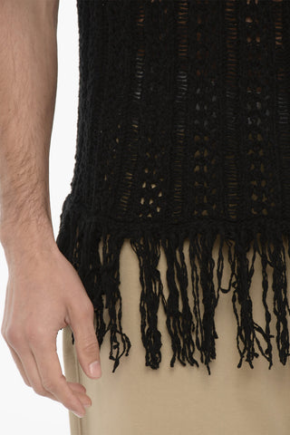Perforated Sleeveless GORDON Crew-neck Sweater with Fringes