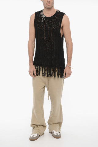 Perforated Sleeveless GORDON Crew-neck Sweater with Fringes